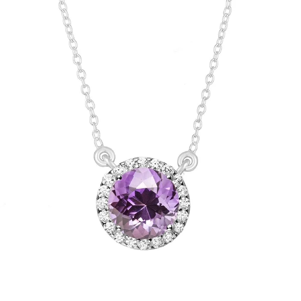 Sterling Silver Halo Necklace with Natural Choice of Gemstone and White Topaz- 18" Chain sold by Zulily