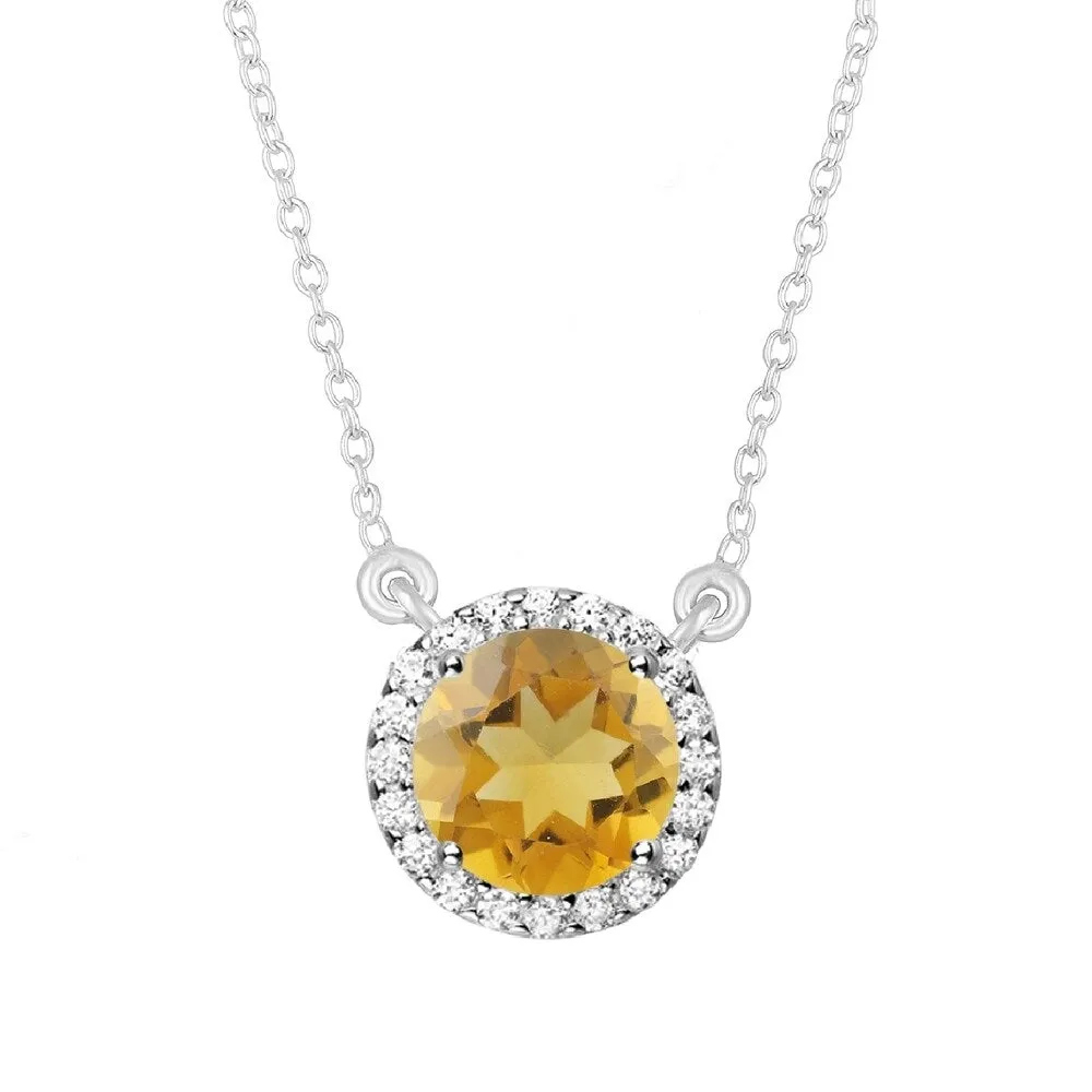 Sterling Silver Halo Necklace with Natural Choice of Gemstone and White Topaz- 18" Chain sold by Zulily product image thumbnail 4