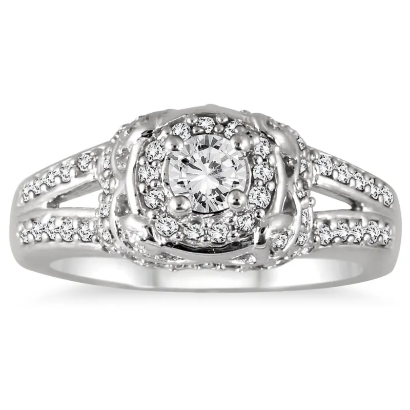 1/2 Carat TW Diamond Halo Antique Ring in 10K White Gold sold by Zulily