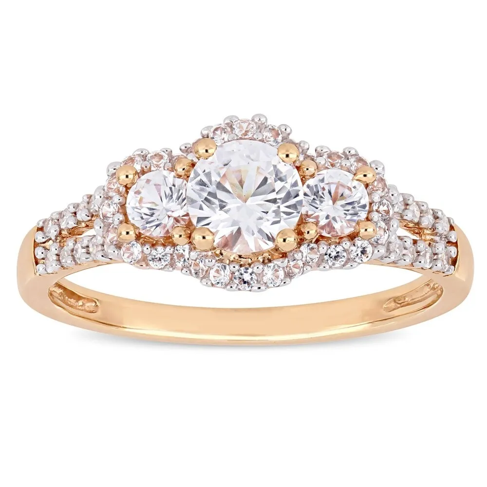 Miadora 10k Rose Gold Created White Sapphire 1/10ct TDW Diamond 3-Stone Engagement Ring sold by Zulily product image thumbnail 2