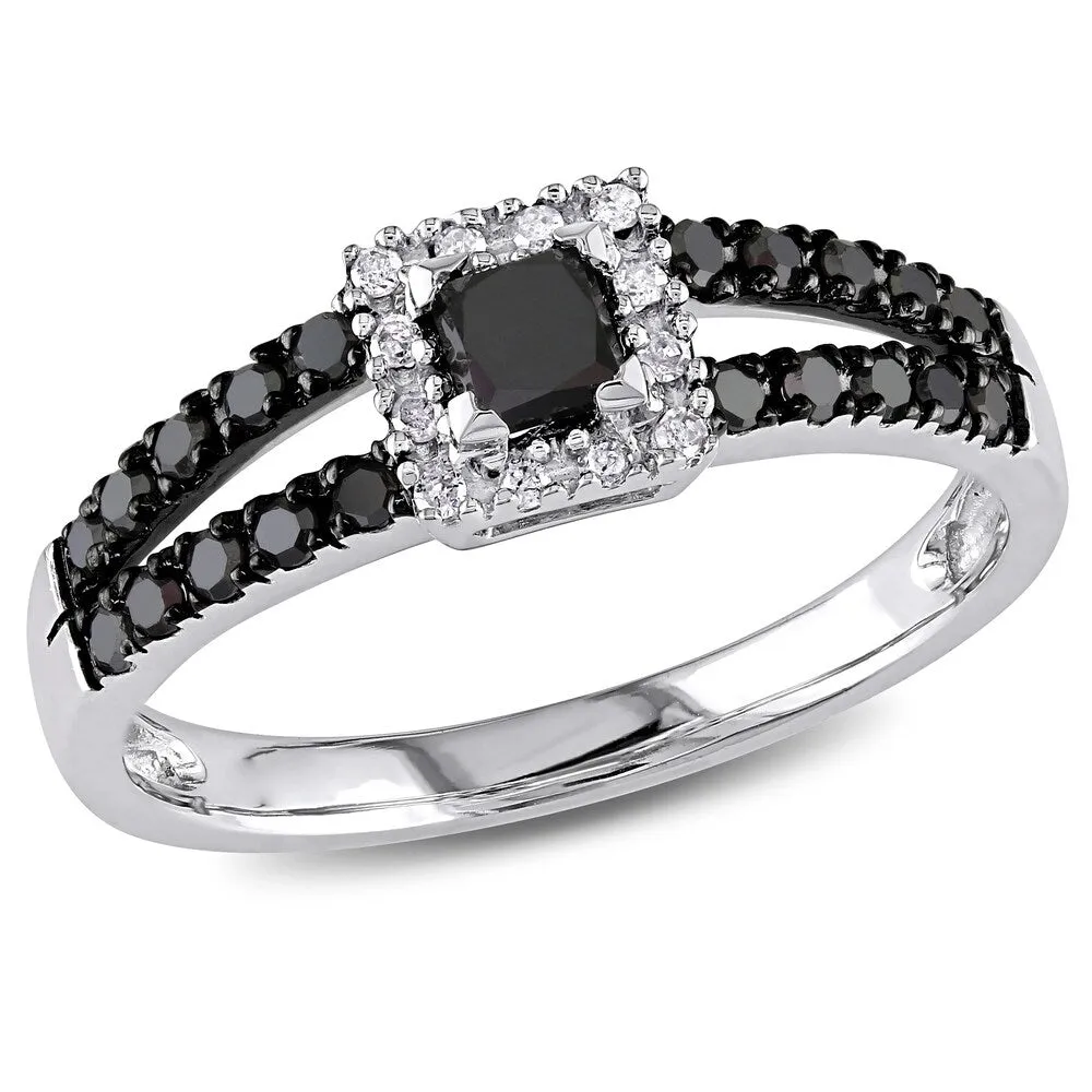 Miadora 10k White Gold 1/2ct TDW Black and White Diamond Halo Split Shank Engagement Ring sold by Zulily