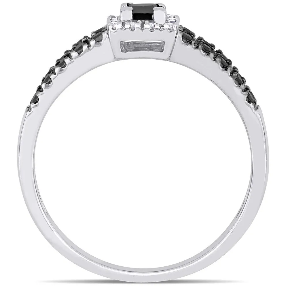 Miadora 10k White Gold 1/2ct TDW Black and White Diamond Halo Split Shank Engagement Ring sold by Zulily product image thumbnail 2