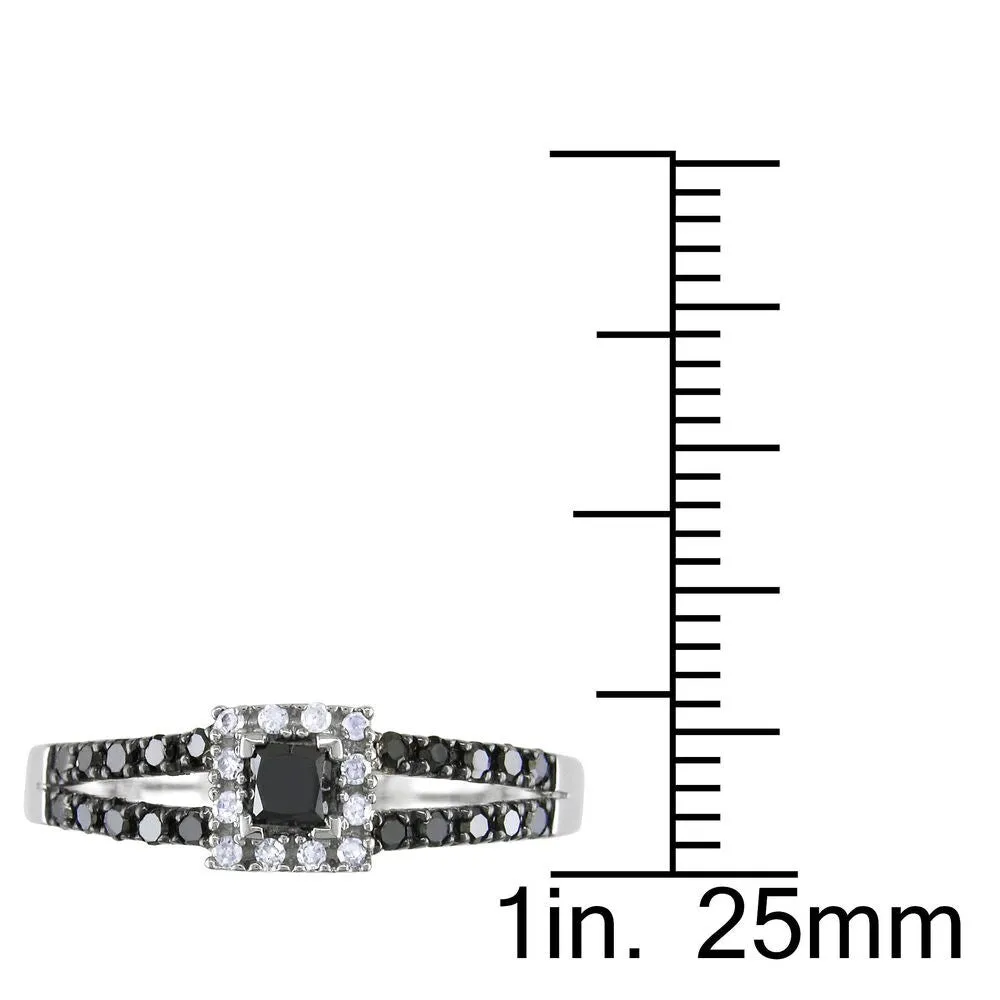 Miadora 10k White Gold 1/2ct TDW Black and White Diamond Halo Split Shank Engagement Ring sold by Zulily product image thumbnail 3