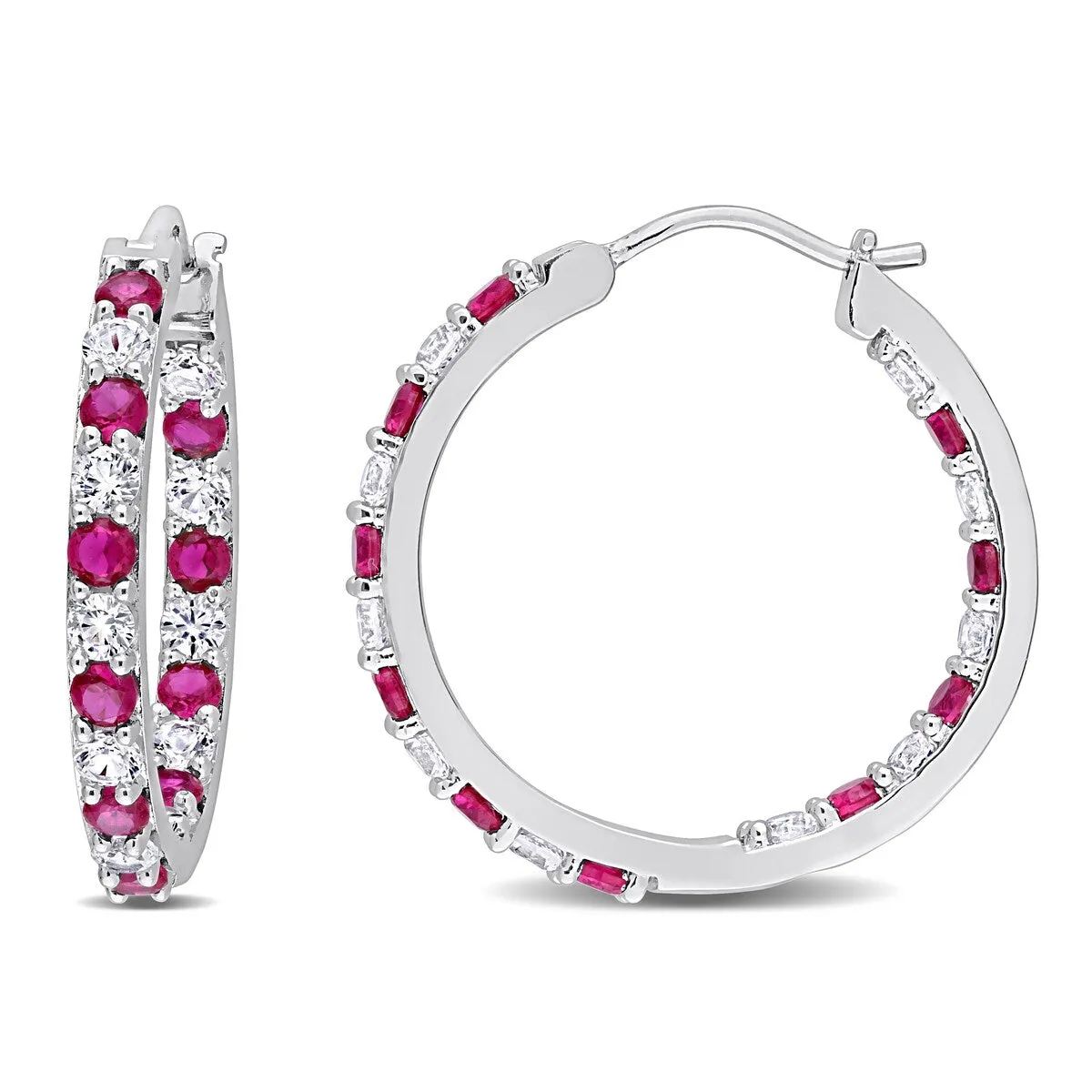 Miadora Created Ruby and Created White Sapphire Inside Outside Hoop Earrings in Sterling Silver sold by Zulily