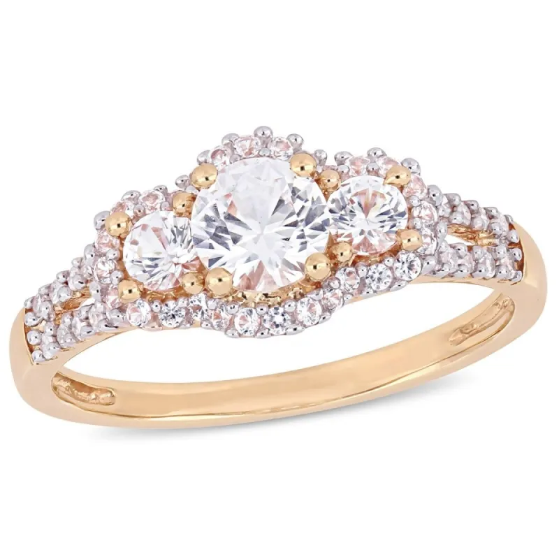 Miadora 10k Rose Gold Created White Sapphire 1/10ct TDW Diamond 3-Stone Engagement Ring sold by Zulily