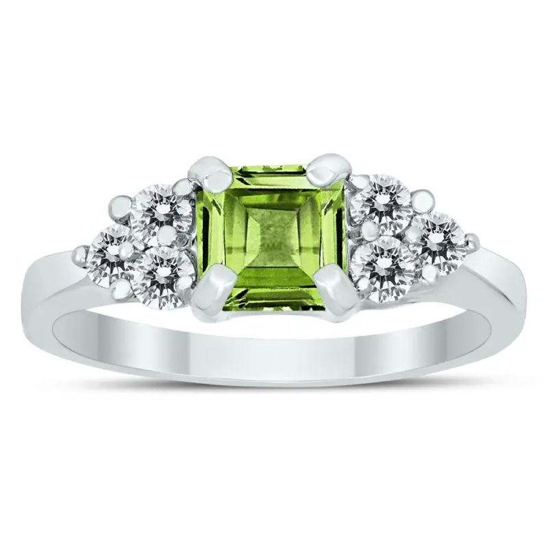 Princess Cut 6X6MM Peridot and Diamond Duchess Ring in 10K White Gold sold by Zulily