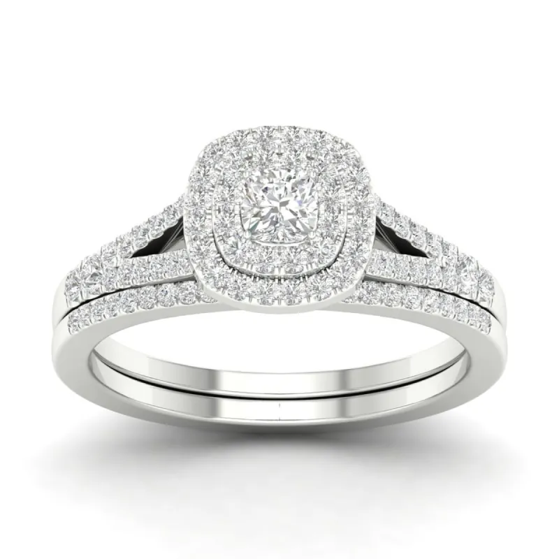 De Couer Sterling Silver 1/2ct TDW Diamond Halo Bridal Ring sold by Zulily