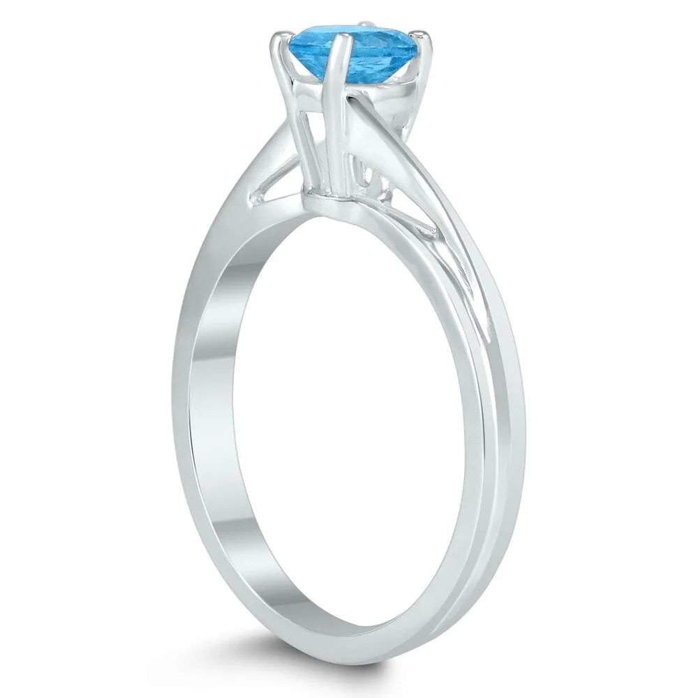 Solitaire Oval 6X4MM Blue Topaz Gemstone Twist Ring in 10K White Gold sold by Zulily product image thumbnail 2