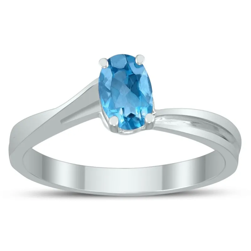 Solitaire Oval 6X4MM Blue Topaz Gemstone Twist Ring in 10K White Gold sold by Zulily