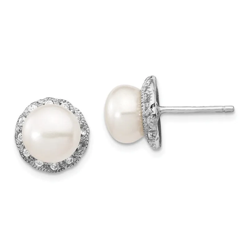 Curata 925 Sterling Silver 11mm CZ Cubic Zirconia Cultured Pearl Vintage Stud Earrings sold by Zulily