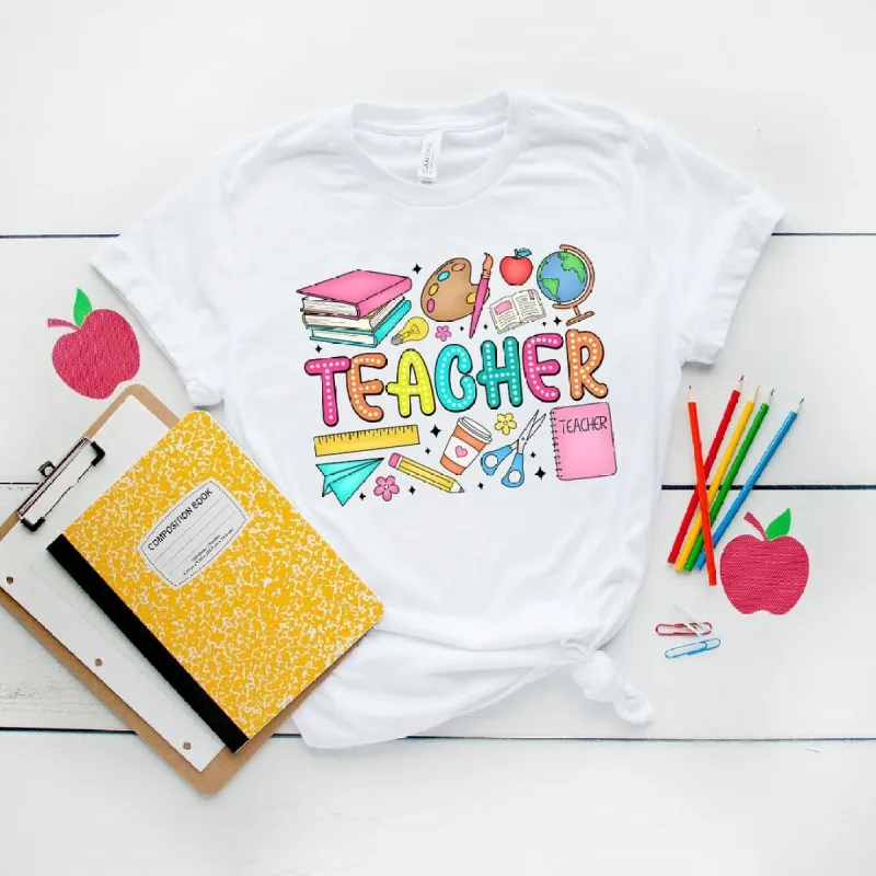 Teacher Bright Collage Short Sleeve Tee sold by Zulily