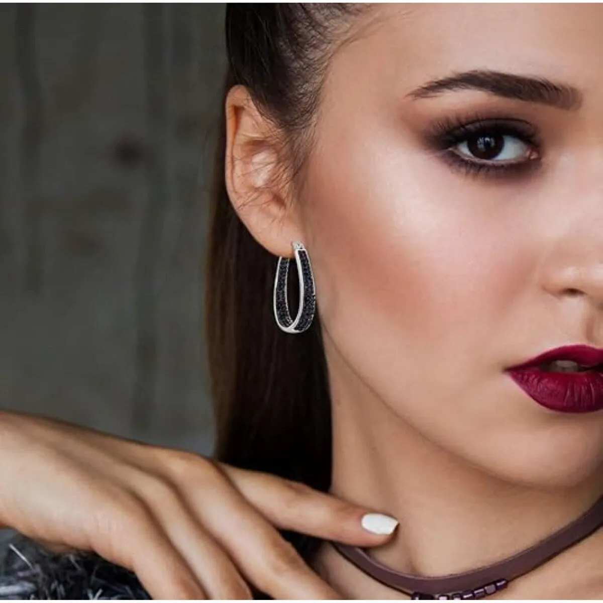 Black Inside Out Crystal Hoop Earrings For Women sold by Zulily product image thumbnail 4