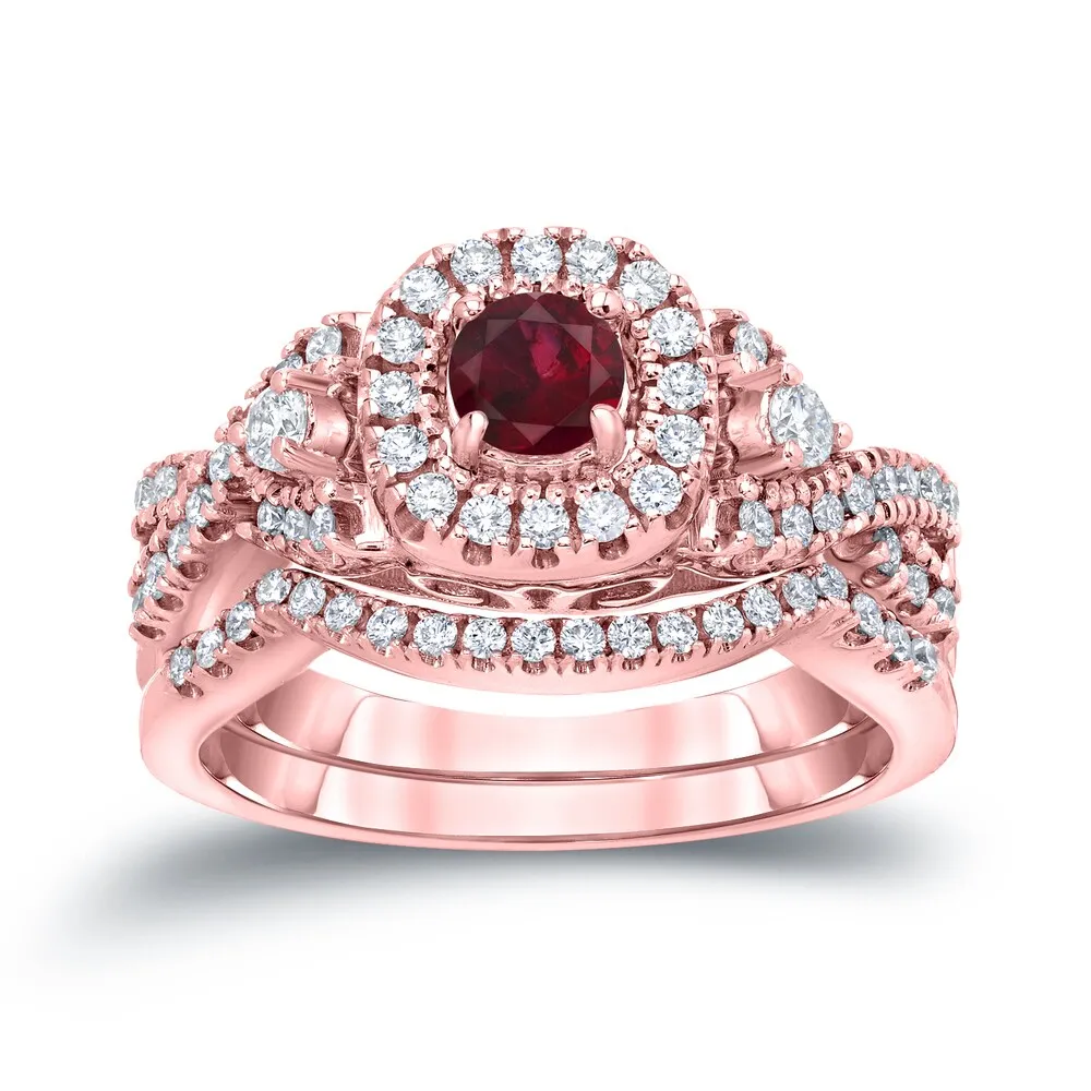 14k Gold 1/4ct Ruby and 1/2ct TDW Diamond Braided Infinity Engagement Ring Set by Auriya sold by Zulily product image thumbnail 3