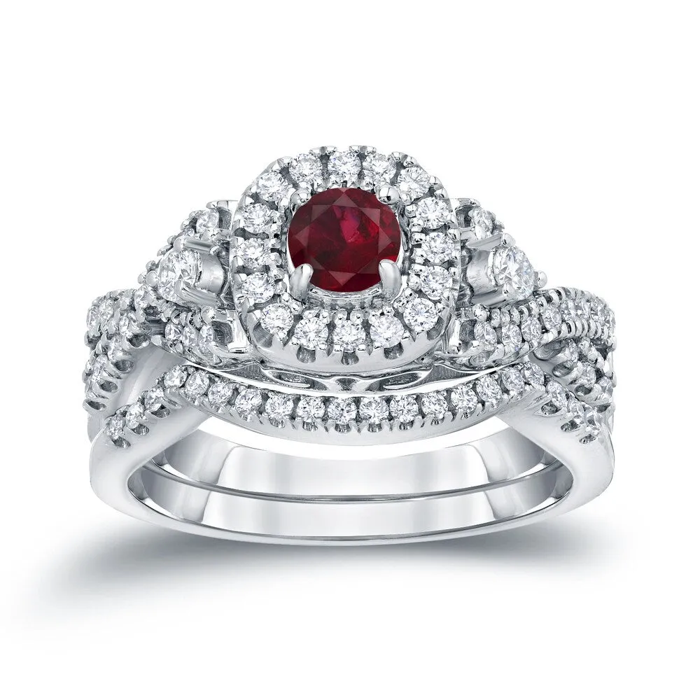 14k Gold 1/4ct Ruby and 1/2ct TDW Diamond Braided Infinity Engagement Ring Set by Auriya sold by Zulily