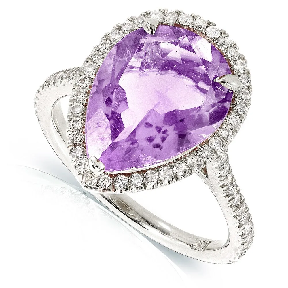 Annello by Kobelli 10k White Gold Pear-shape Lavender Amethyst and 1/3ct TDW Diamond Halo Ring sold by Zulily product image thumbnail 2