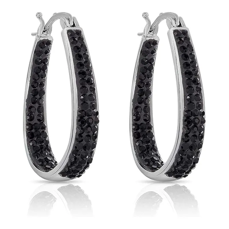 Black Inside Out Crystal Hoop Earrings For Women sold by Zulily