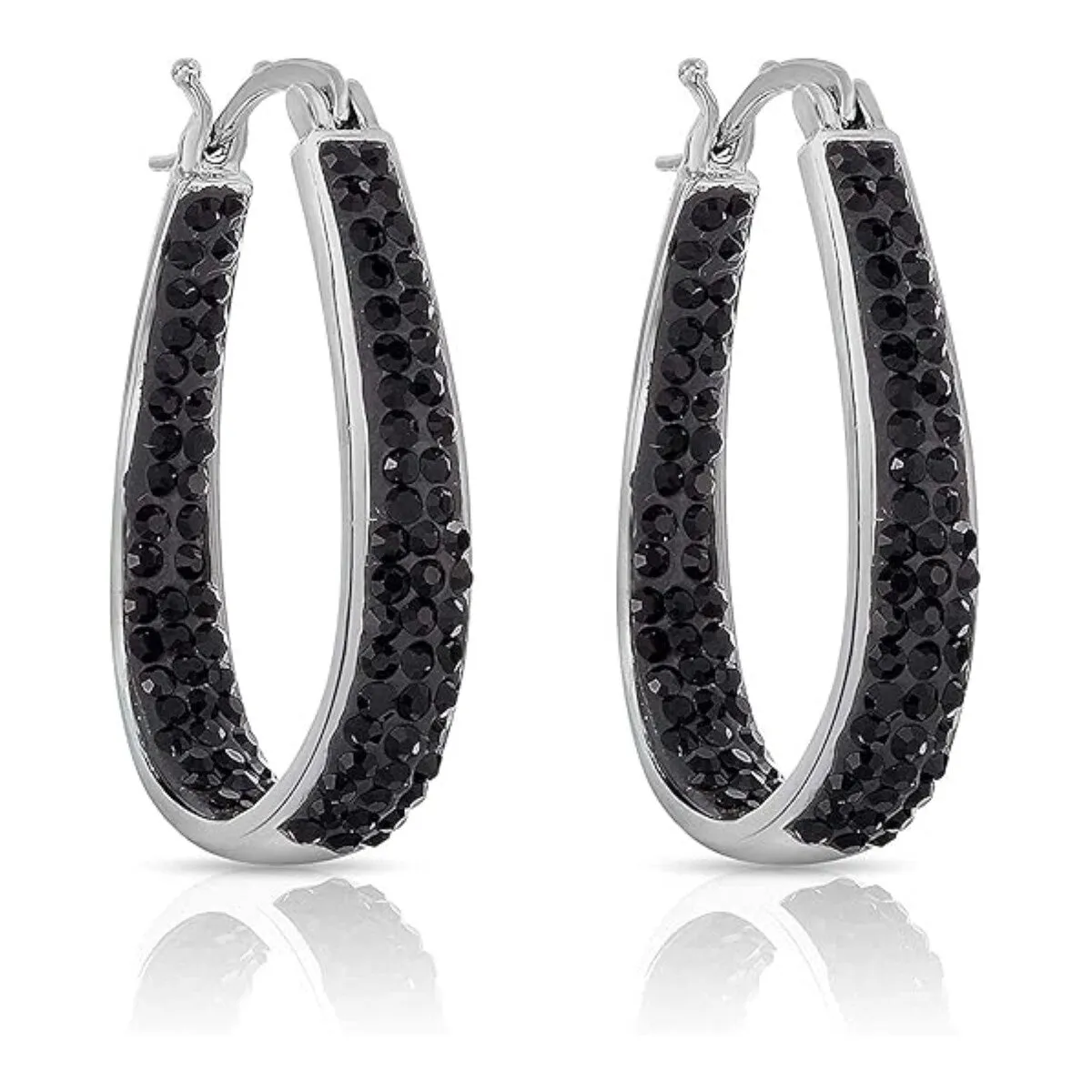 Black Inside Out Crystal Hoop Earrings For Women sold by Zulily