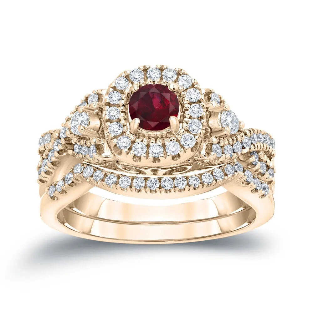 14k Gold 1/4ct Ruby and 1/2ct TDW Diamond Braided Infinity Engagement Ring Set by Auriya sold by Zulily product image thumbnail 2