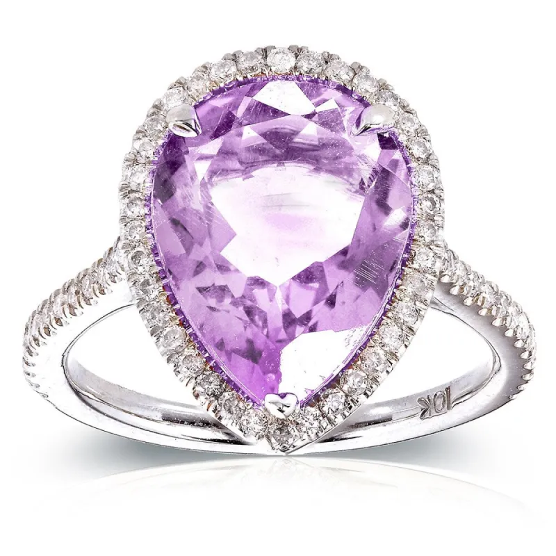 Annello by Kobelli 10k White Gold Pear-shape Lavender Amethyst and 1/3ct TDW Diamond Halo Ring sold by Zulily