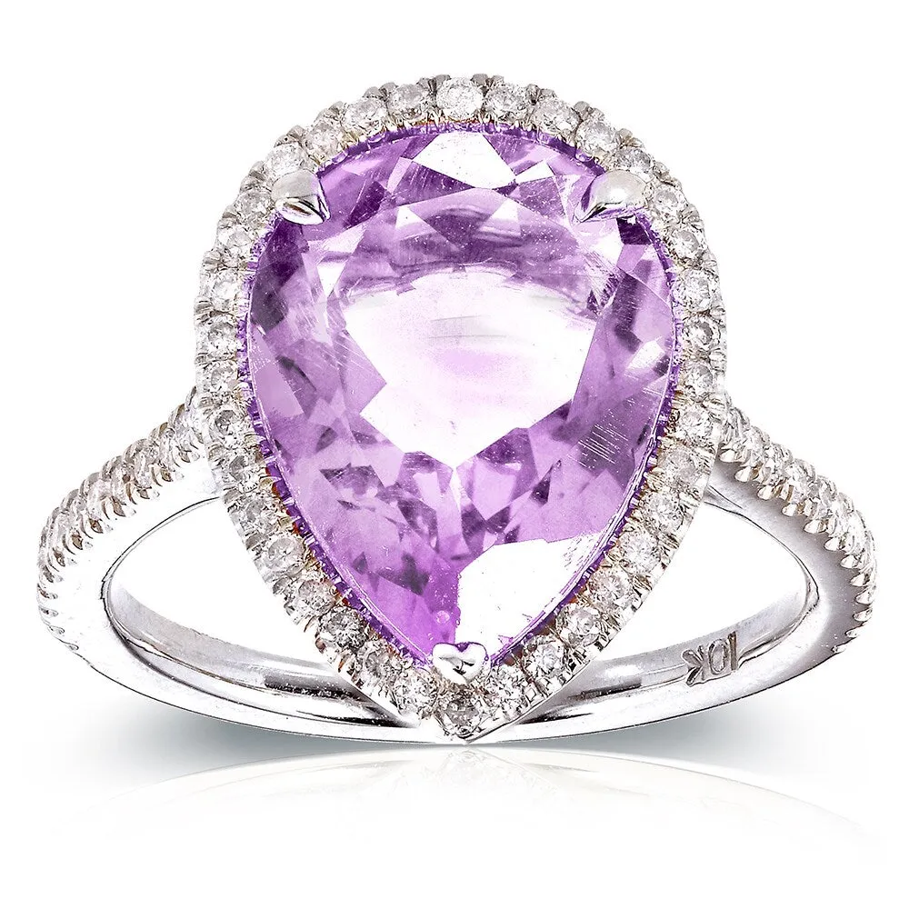 Annello by Kobelli 10k White Gold Pear-shape Lavender Amethyst and 1/3ct TDW Diamond Halo Ring sold by Zulily
