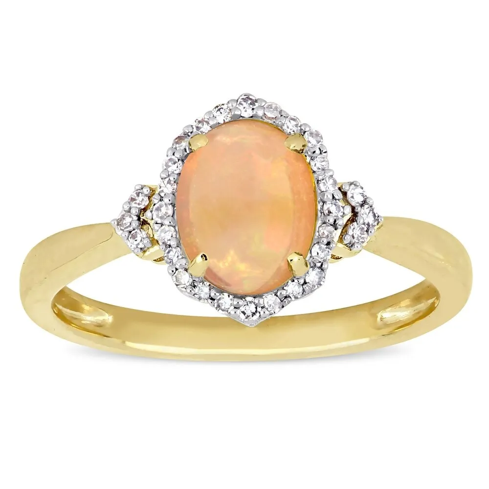 Miadora 10k Yellow Gold Ethiopian-Opal and 1/8ct TDW Diamond Halo Ring sold by Zulily product image thumbnail 2