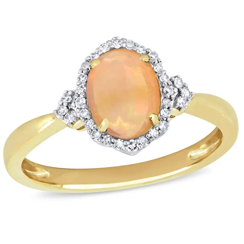 Miadora 10k Yellow Gold Ethiopian-Opal and 1/8ct TDW Diamond Halo Ring sold by Zulily