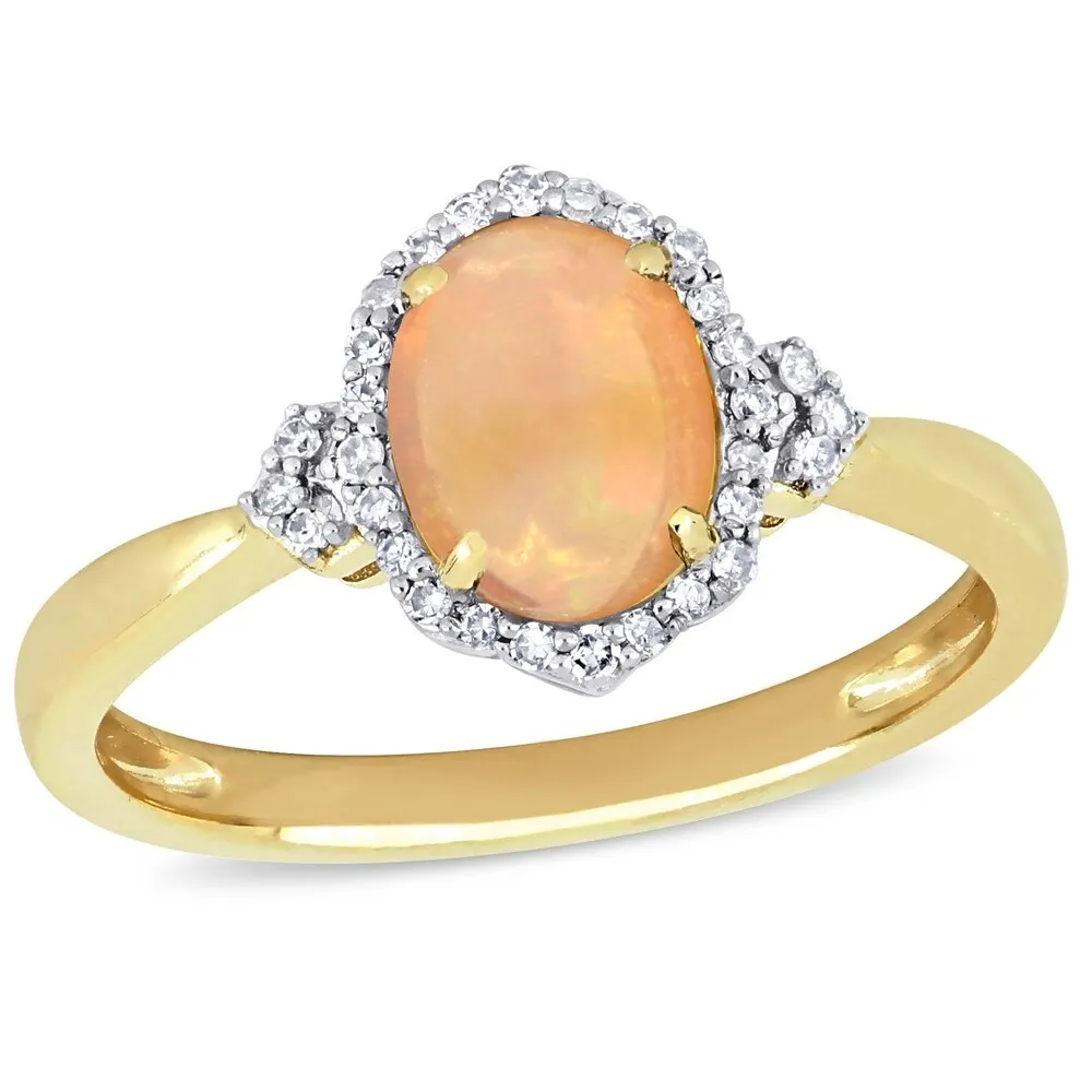 Miadora 10k Yellow Gold Ethiopian-Opal and 1/8ct TDW Diamond Halo Ring sold by Zulily