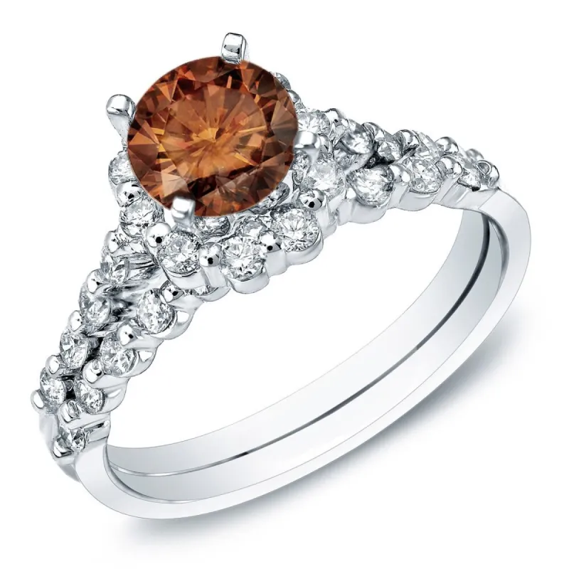 Auriya 14k Gold 1 1/2ct TDW Brown Round Diamond Bridal Set Ring (SI1-SI2) sold by Zulily