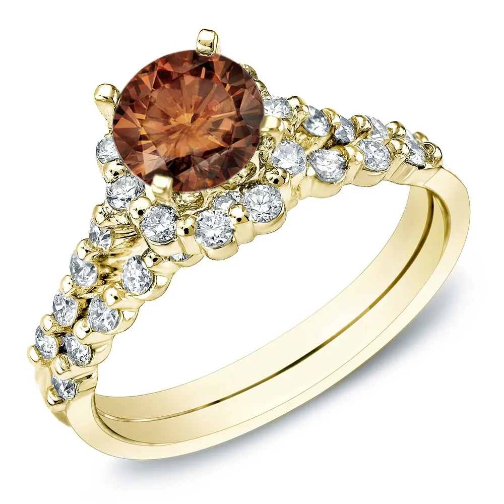 Auriya 14k Gold 1 1/2ct TDW Brown Round Diamond Bridal Set Ring (SI1-SI2) sold by Zulily product image thumbnail 2