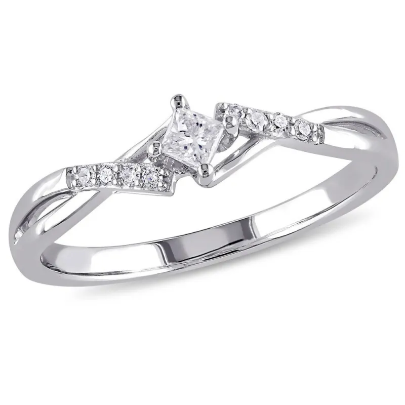 Miadora 10k White Gold 1/10ct TDW Princess-Cut Overlapping Diamond Promise Ring sold by Zulily