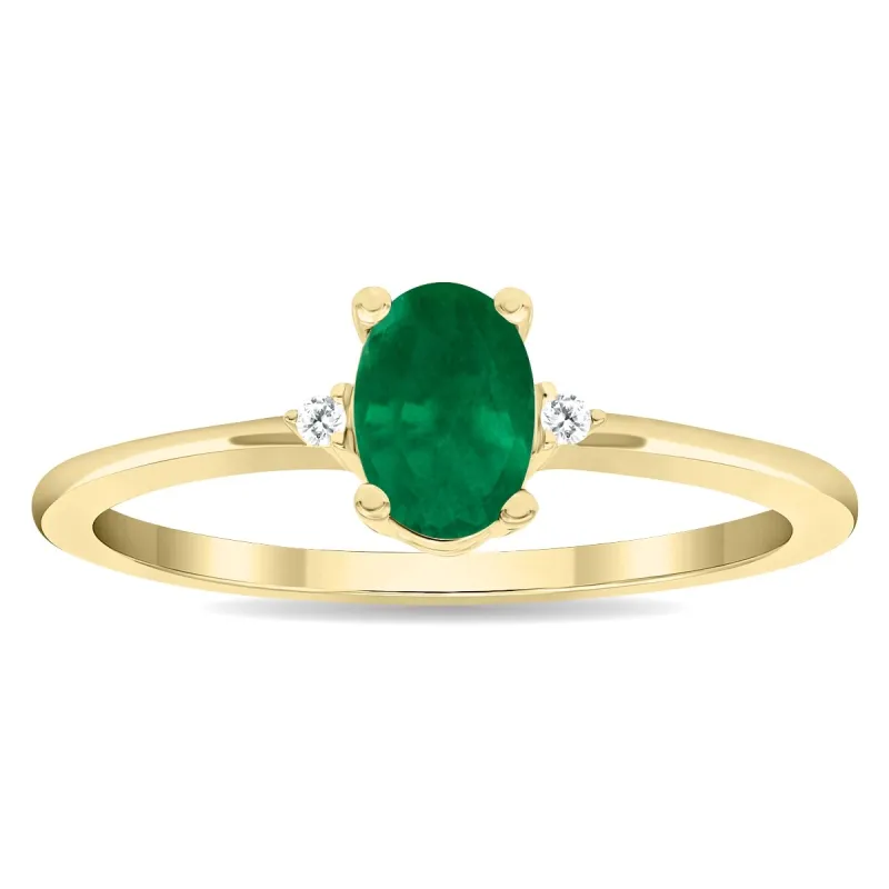 Women's Oval Shaped Emerald and Diamond Classic Band in 10K Yellow Gold sold by Zulily