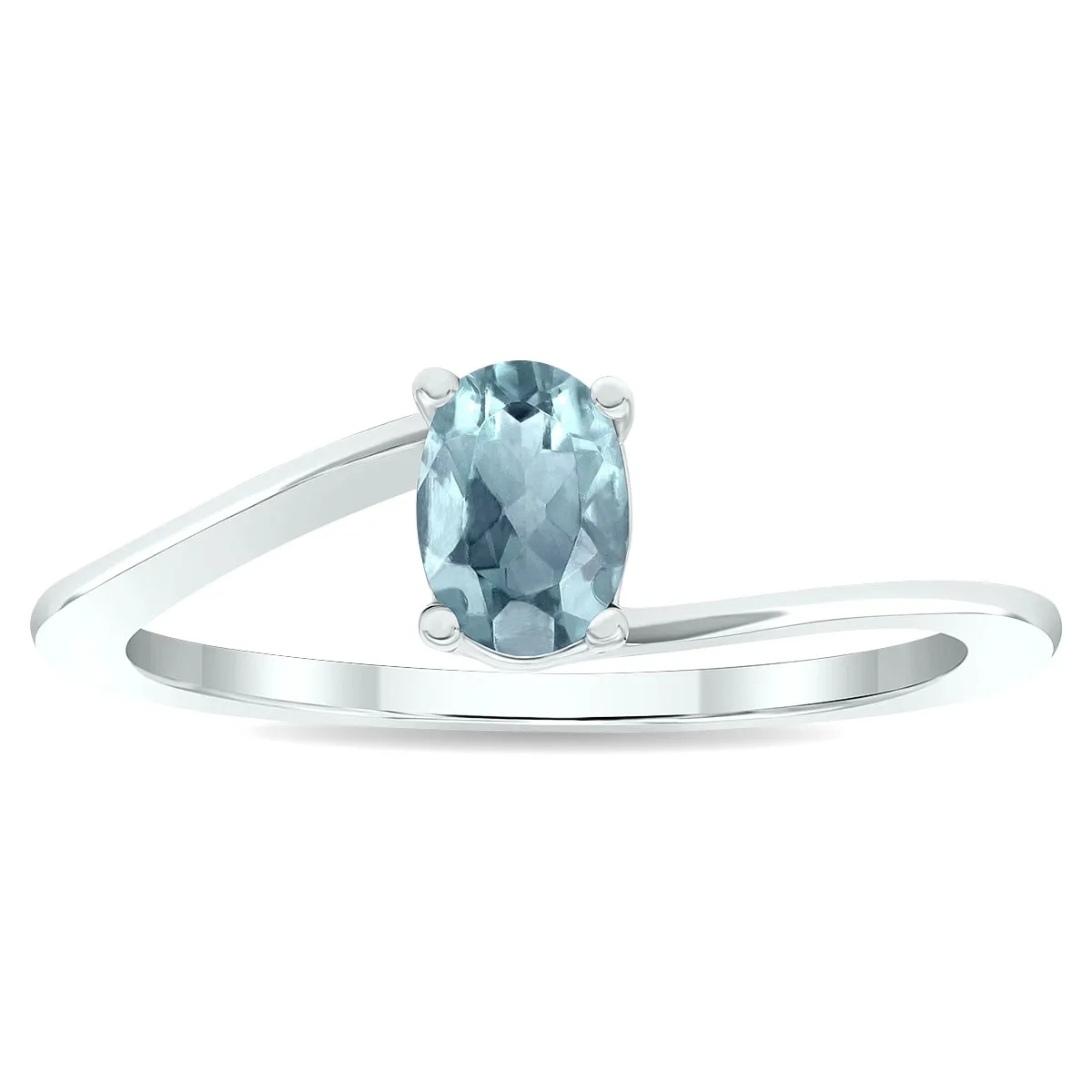 Women's Solitaire Aquamarine Wave Ring in 10K White Gold sold by Zulily