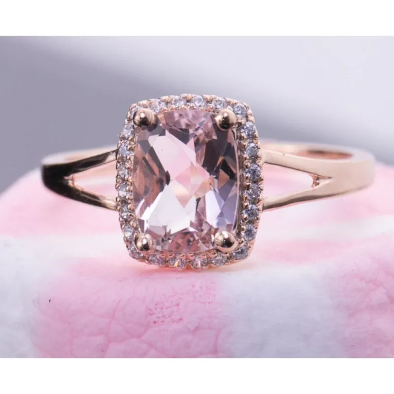 Auriya 1 1/5ct Cushion-cut Morganite 1/10ctw Halo Diamond Engagement Ring 10K Rose Gold sold by Zulily