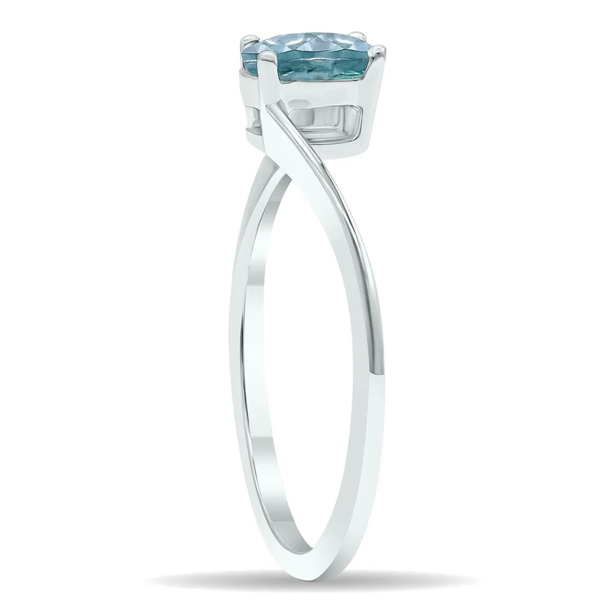 Women's Solitaire Aquamarine Wave Ring in 10K White Gold sold by Zulily product image thumbnail 3