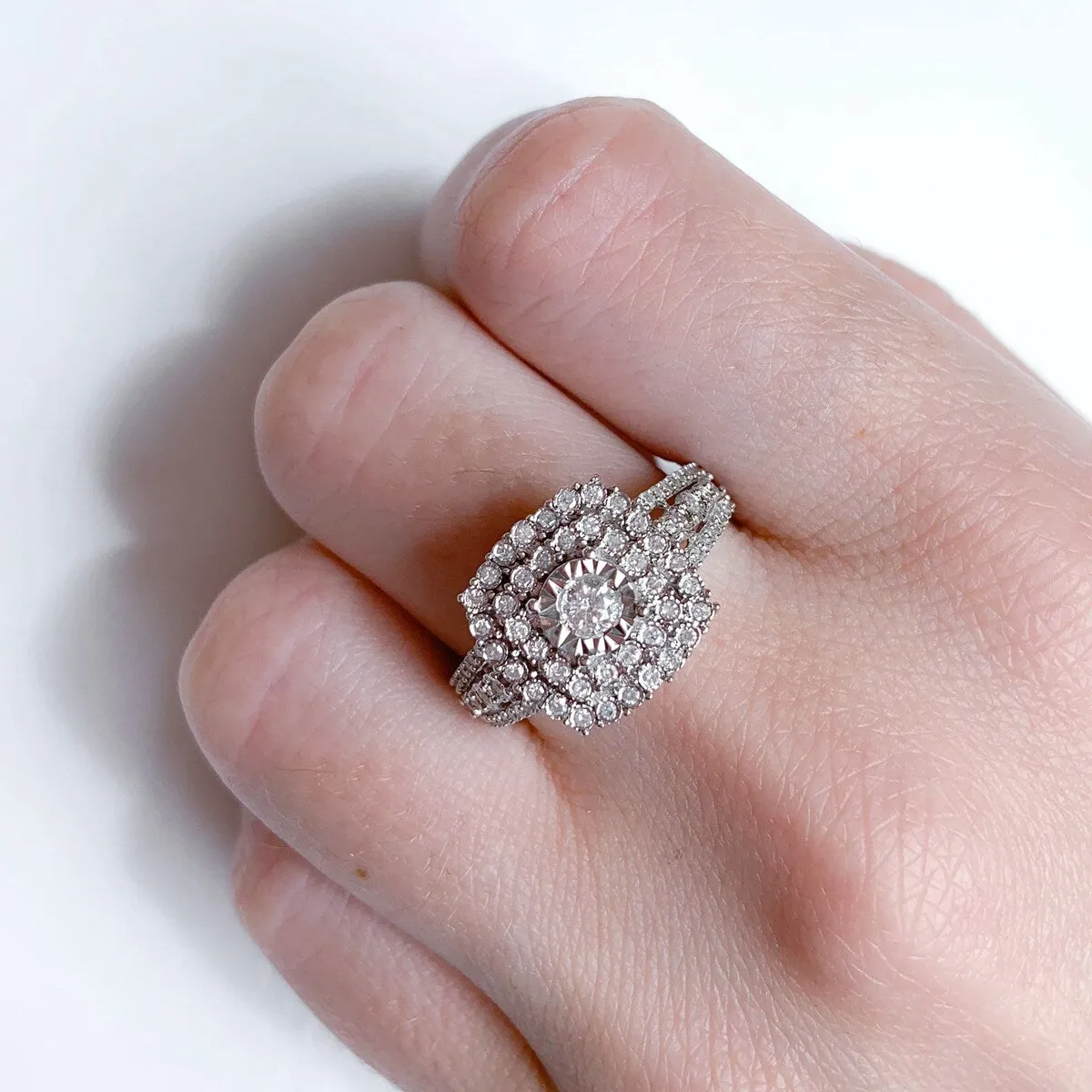 Halo Multi-Row 1/2ct TDW Diamond Engagement Ring in 10k White Gold by Miadora sold by Zulily product image thumbnail 2