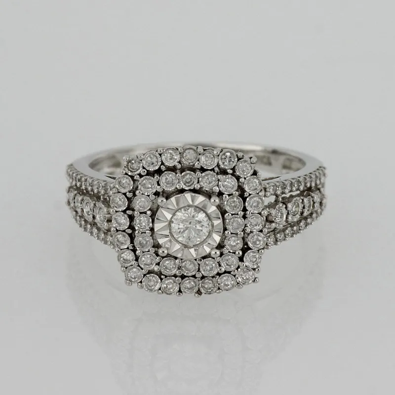 Halo Multi-Row 1/2ct TDW Diamond Engagement Ring in 10k White Gold by Miadora sold by Zulily