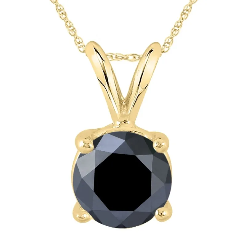 2 Carat Round Black Diamond Solitaire Pendant in 14K Yellow Gold sold by Zulily