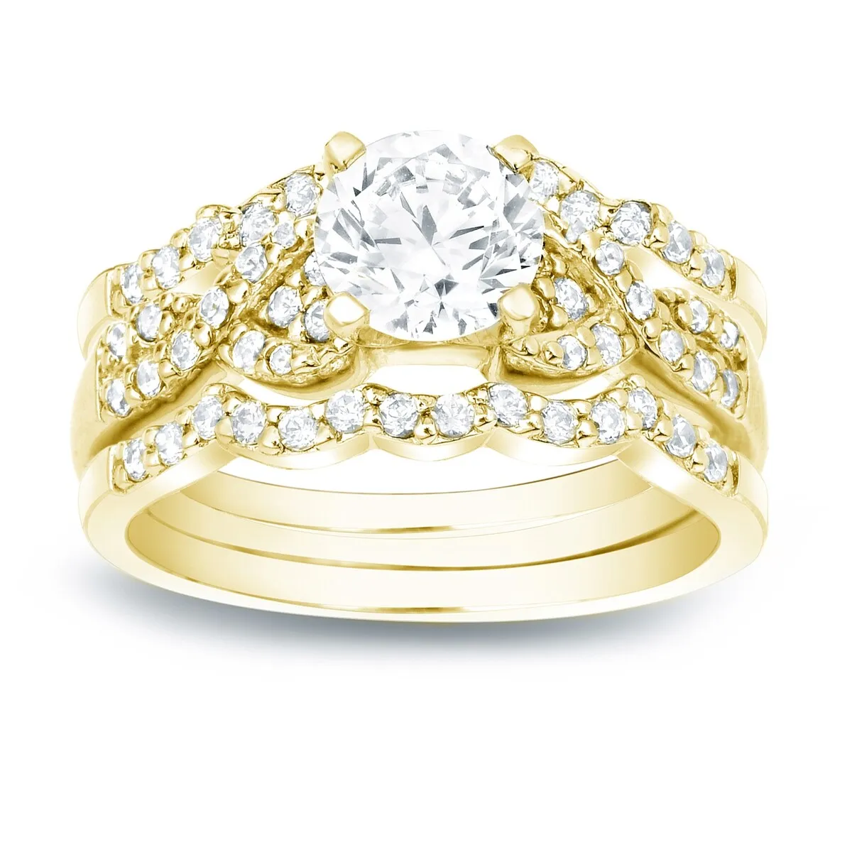 Auriya 1 1/6ctw Braided Round Diamond Engagement Ring 3pc Set 14k Gold sold by Zulily product image thumbnail 2