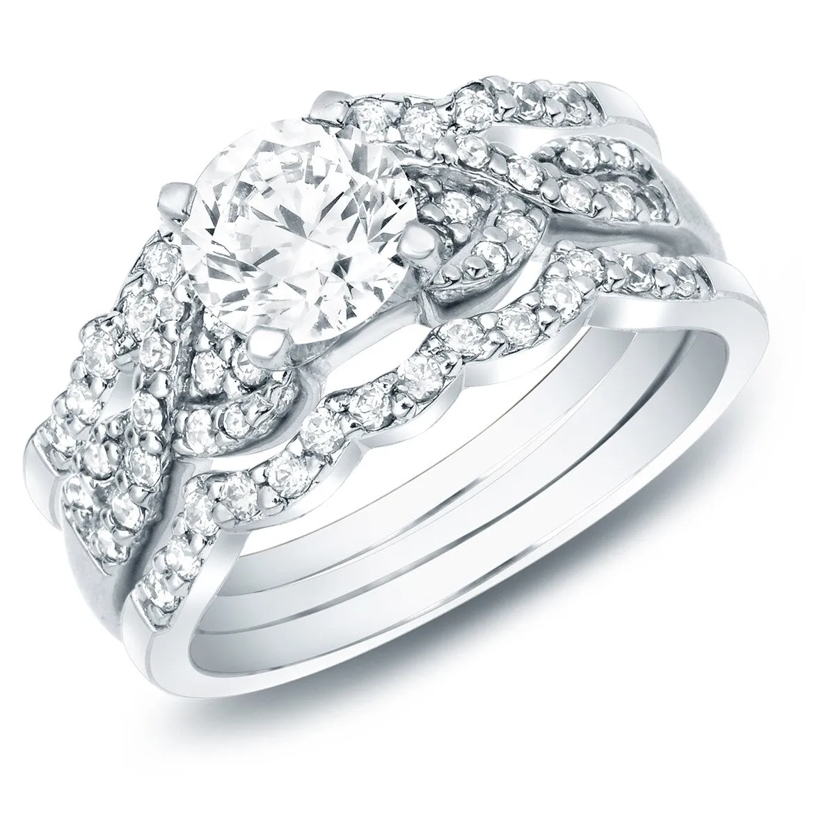 Auriya 1 1/6ctw Braided Round Diamond Engagement Ring 3pc Set 14k Gold sold by Zulily product image thumbnail 4