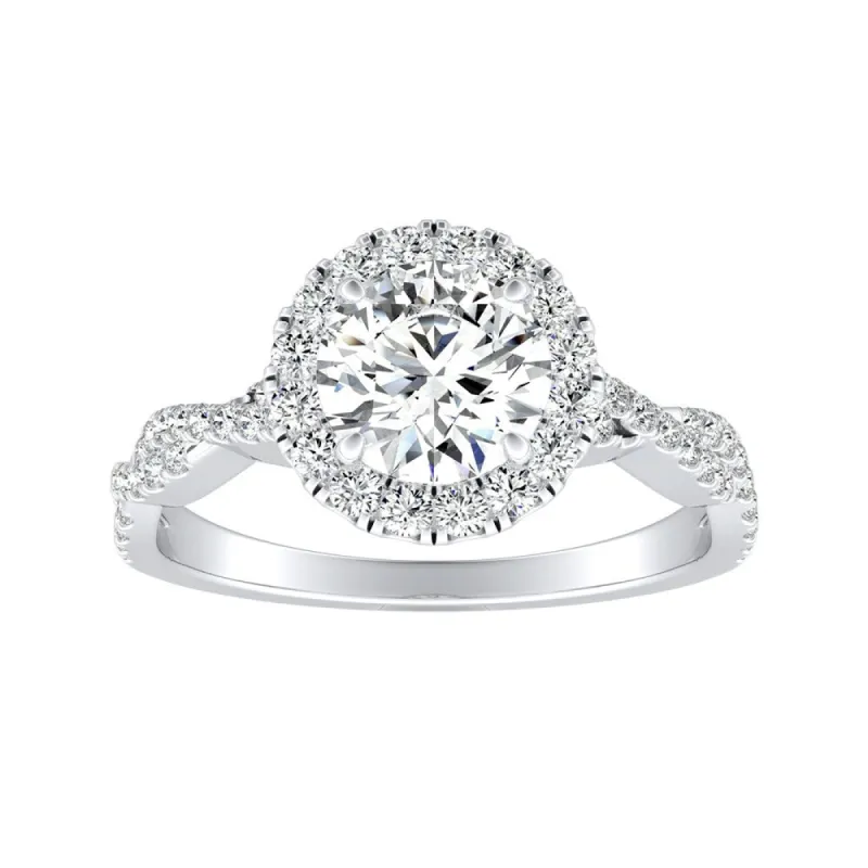 Auriya 14k Gold 3/4ct Round Moissanite Halo Diamond Engagement Ring 1/8ctw sold by Zulily