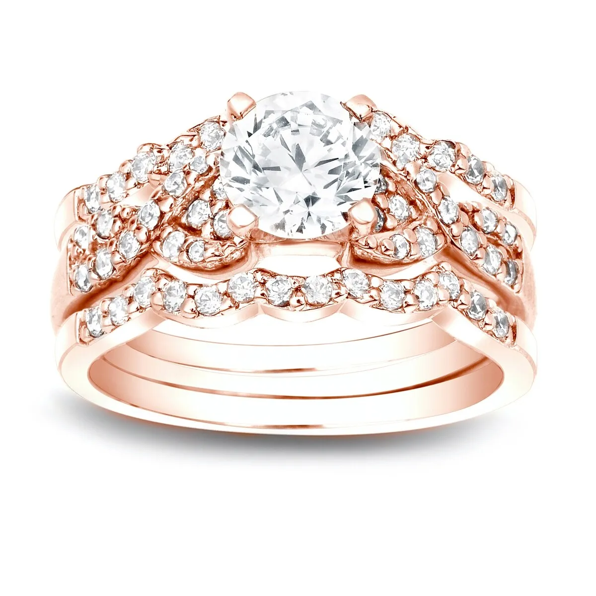 Auriya 1 1/6ctw Braided Round Diamond Engagement Ring 3pc Set 14k Gold sold by Zulily product image thumbnail 3