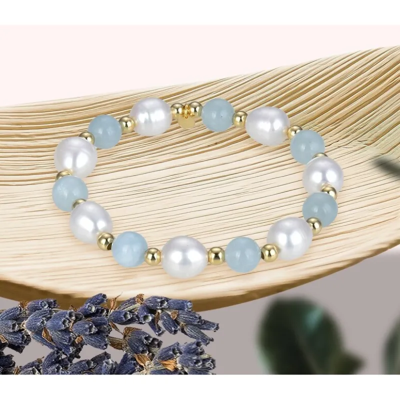 Gold Over Sterling Silver Aquamarine, Pearl & Beads Stretch Bracelet sold by Zulily