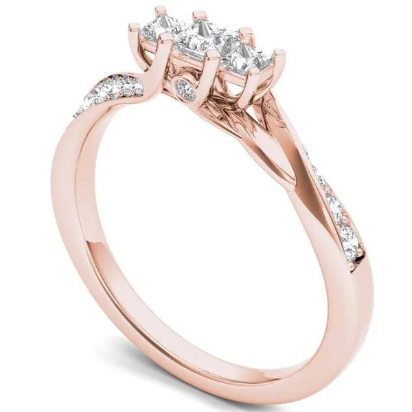 De Couer 10k Rose Gold 1/2ct TDW Diamond Three-Stone Anniversary Ring sold by Zulily product image thumbnail 2