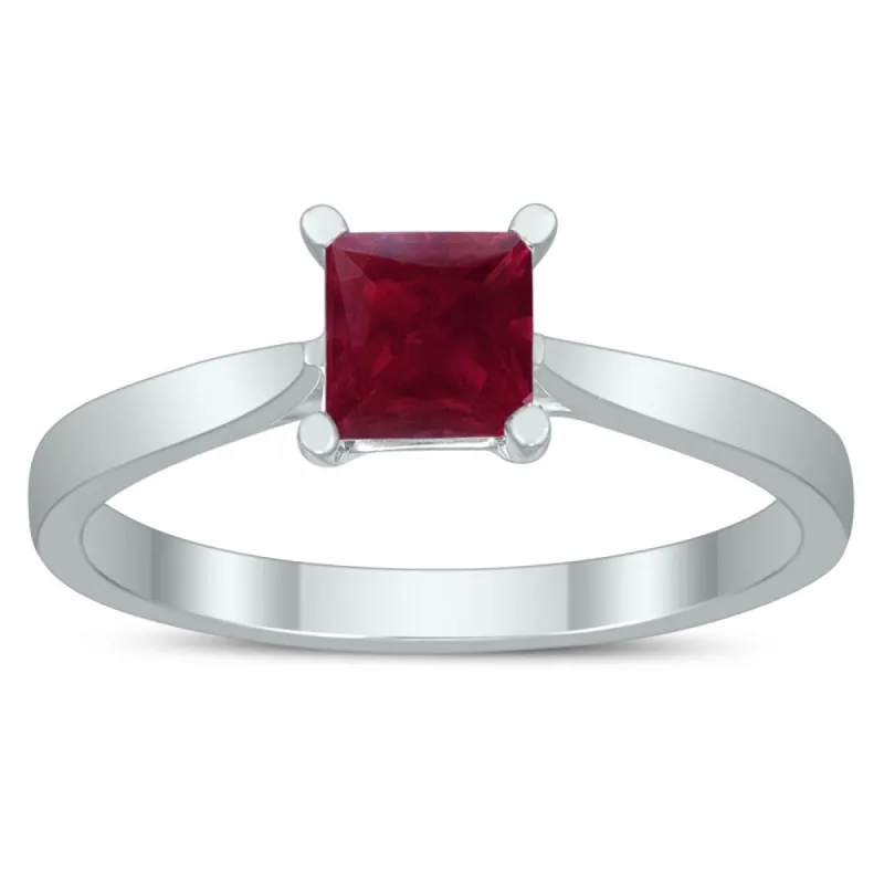 Square Princess Cut 5MM Ruby Solitaire Ring in 10K White Gold sold by Zulily