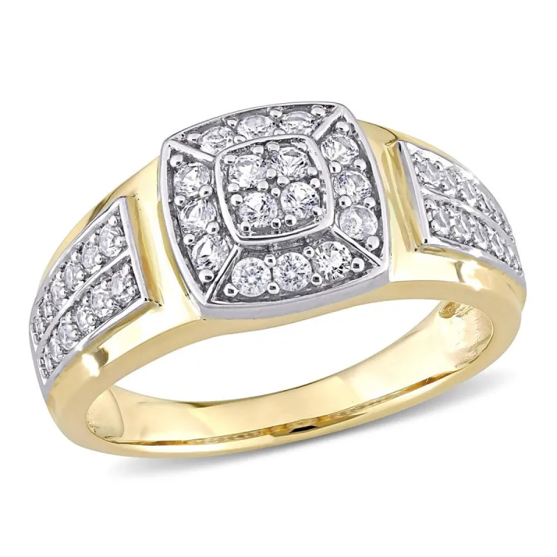 Miadora 10k 2-tone White & Yellow Gold Men's Created White Sapphire Cluster Halo Wedding Band Ring sold by Zulily