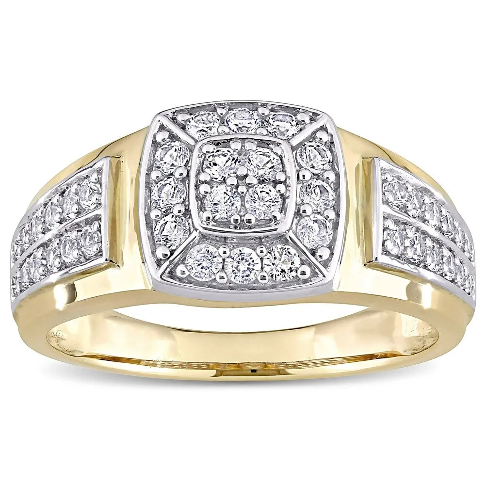 Miadora 10k 2-tone White & Yellow Gold Men's Created White Sapphire Cluster Halo Wedding Band Ring sold by Zulily product image thumbnail 2