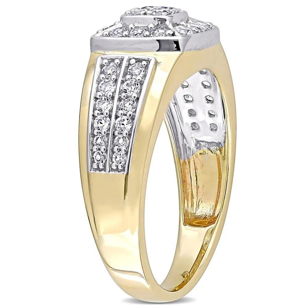 Miadora 10k 2-tone White & Yellow Gold Men's Created White Sapphire Cluster Halo Wedding Band Ring sold by Zulily product image thumbnail 3