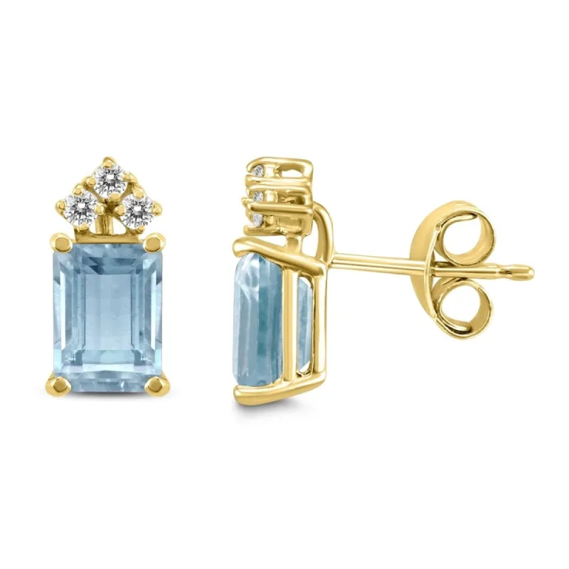 14K Yellow Gold 5x3MM Emerald Shaped Aquamarine and Diamond Earrings sold by Zulily