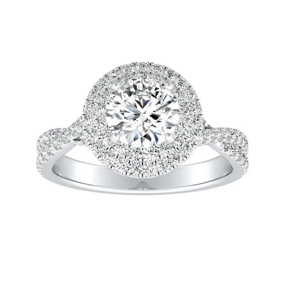 Auriya 14k Gold Round 3ct Moissanite and 1/2ctw Double Halo Diamond Engagement Ring sold by Zulily