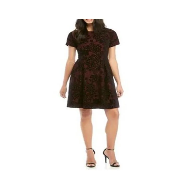 Vince Camuto Women's Burnout Lace Fit & Flare Dress Black/Burgundy Size 2 sold by Zulily